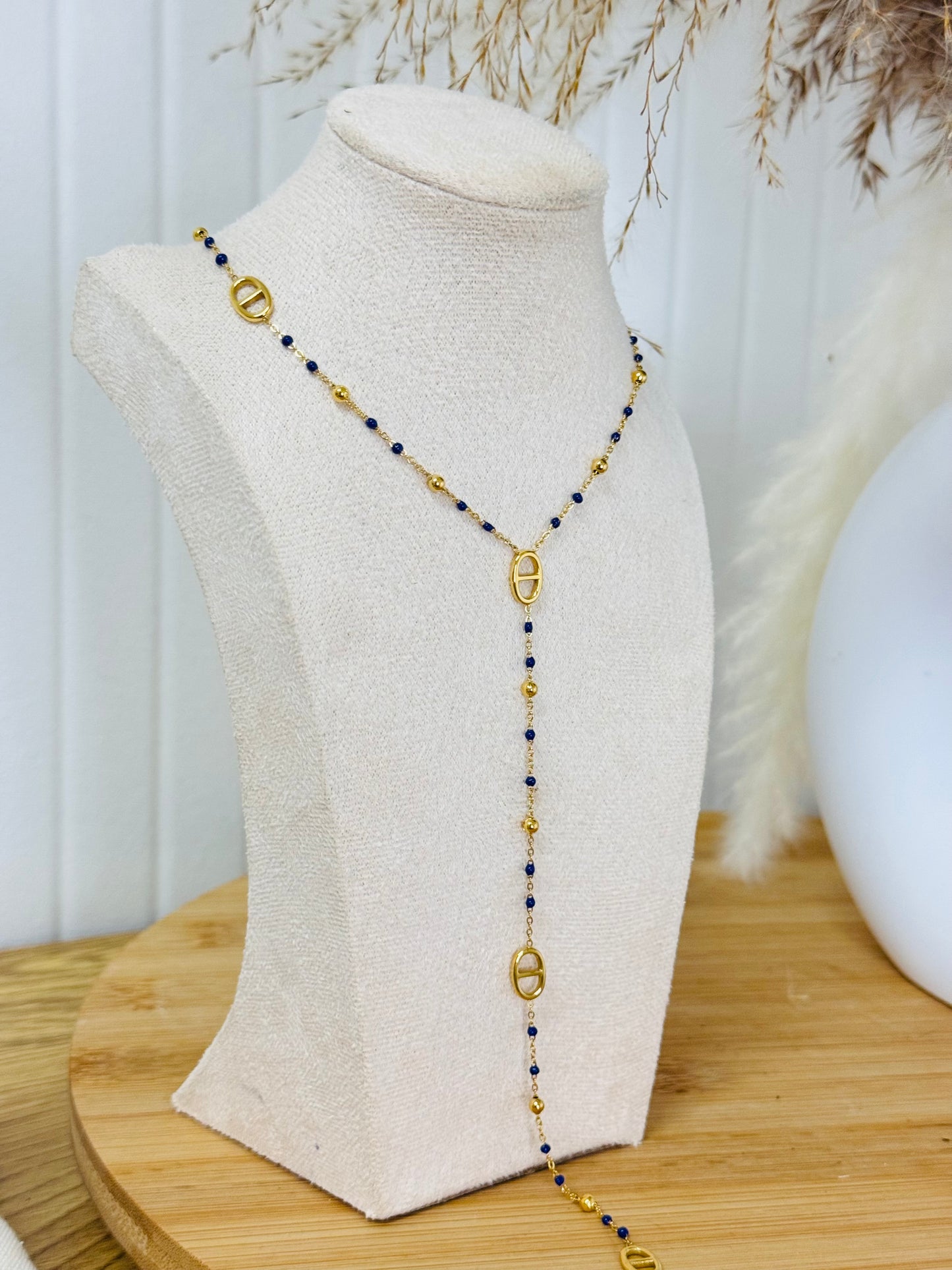 Collier plongeant perles bleu