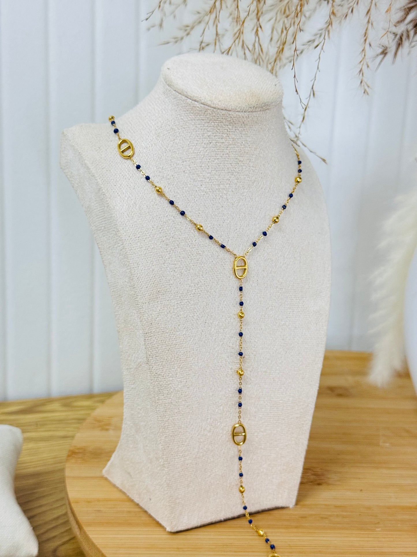 Collier plongeant perles bleu