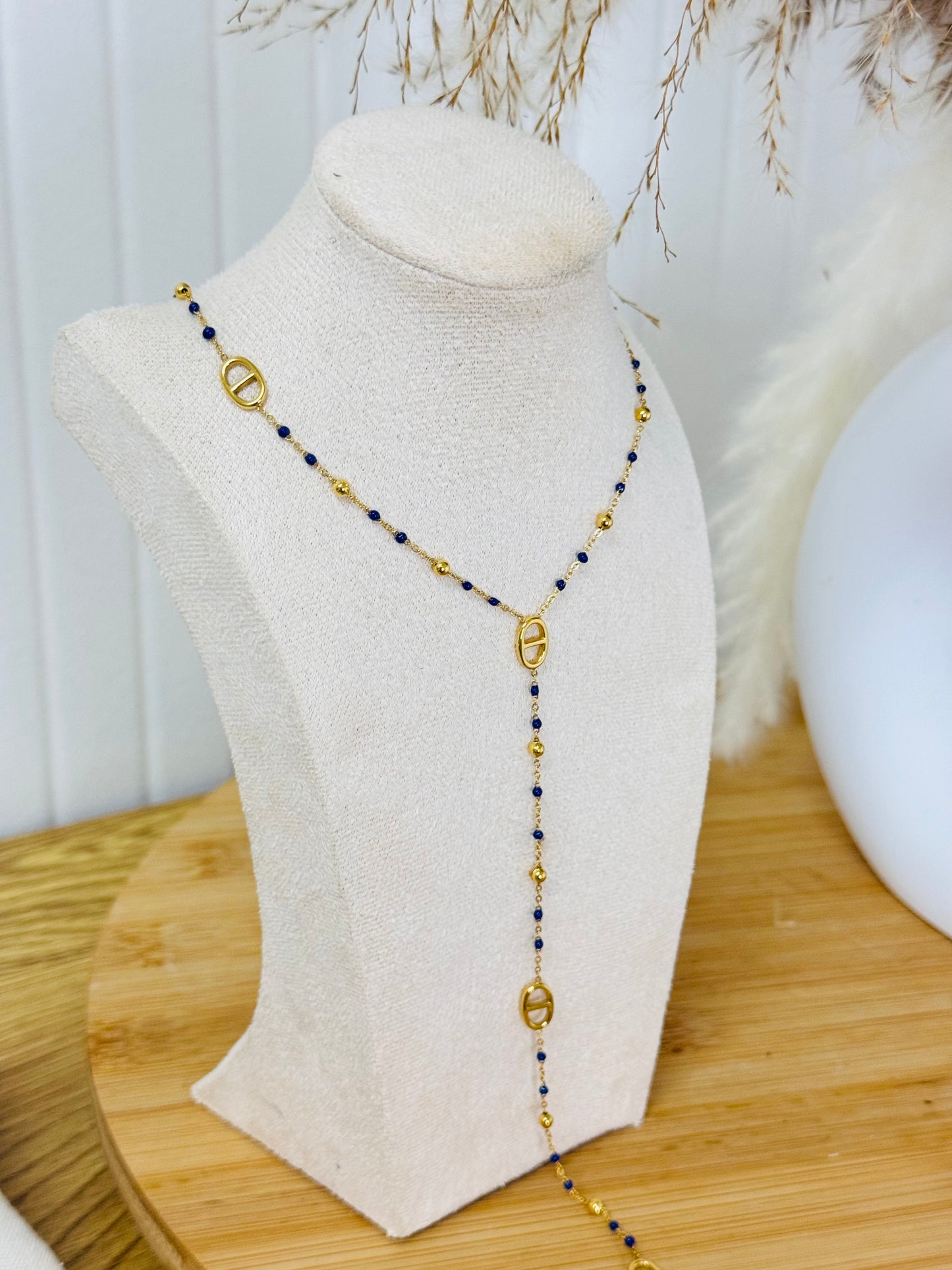 Collier plongeant perles bleu