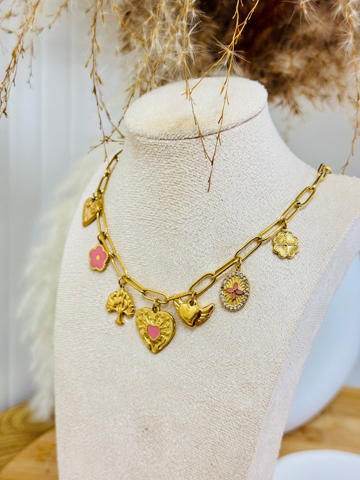 Collier breloques coeur