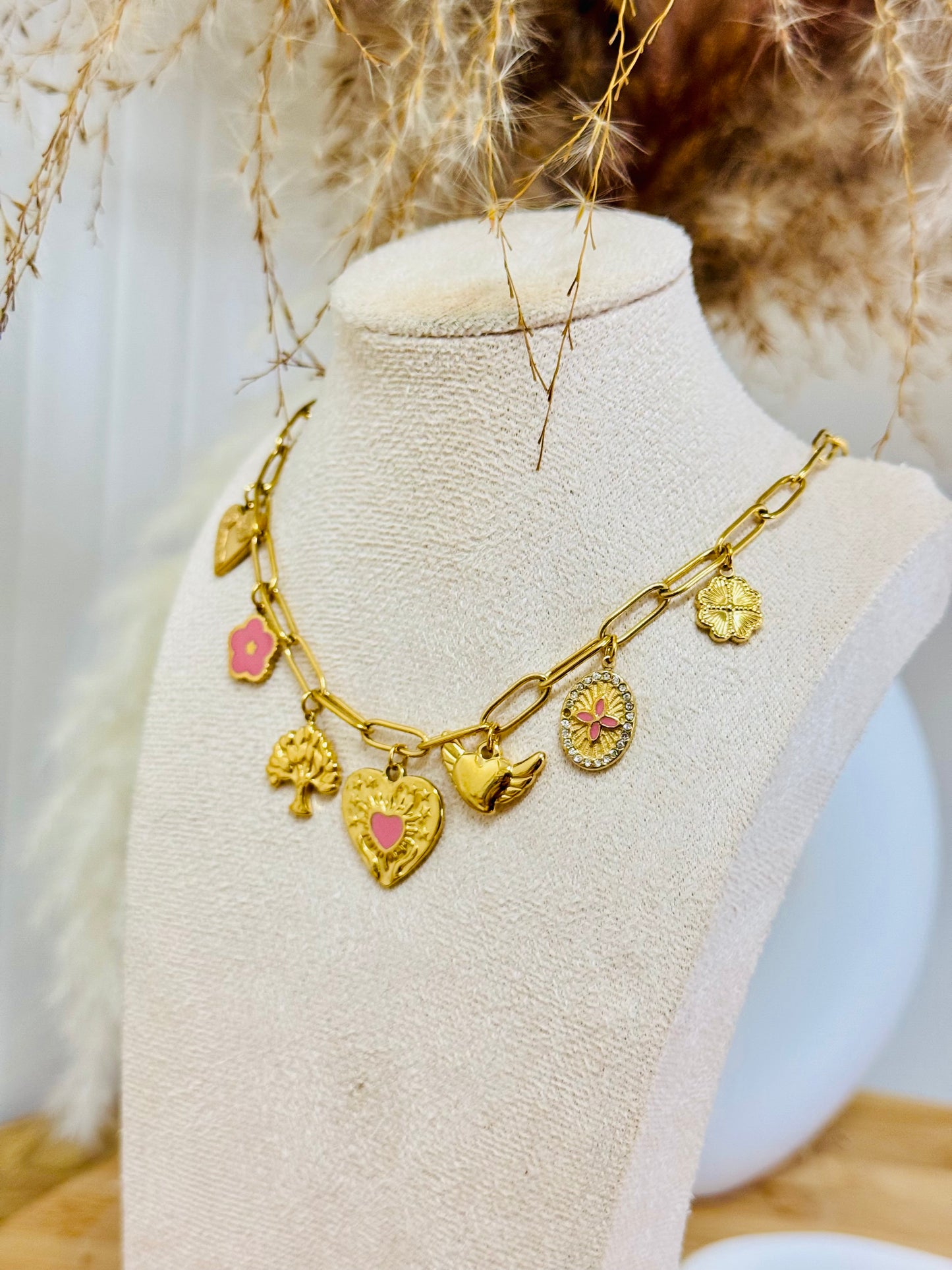 Collier breloques coeur