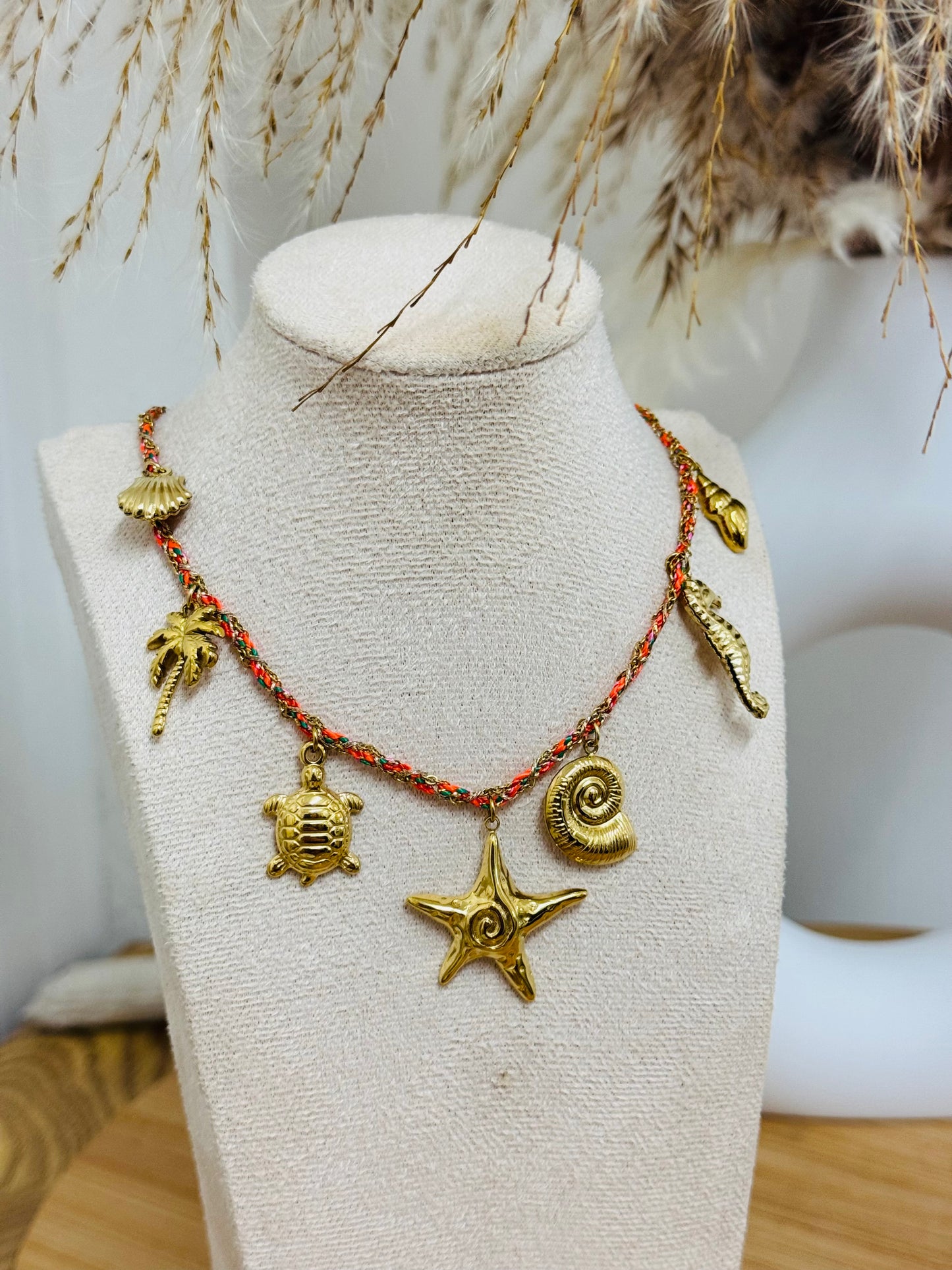 Collier cordon breloques mer