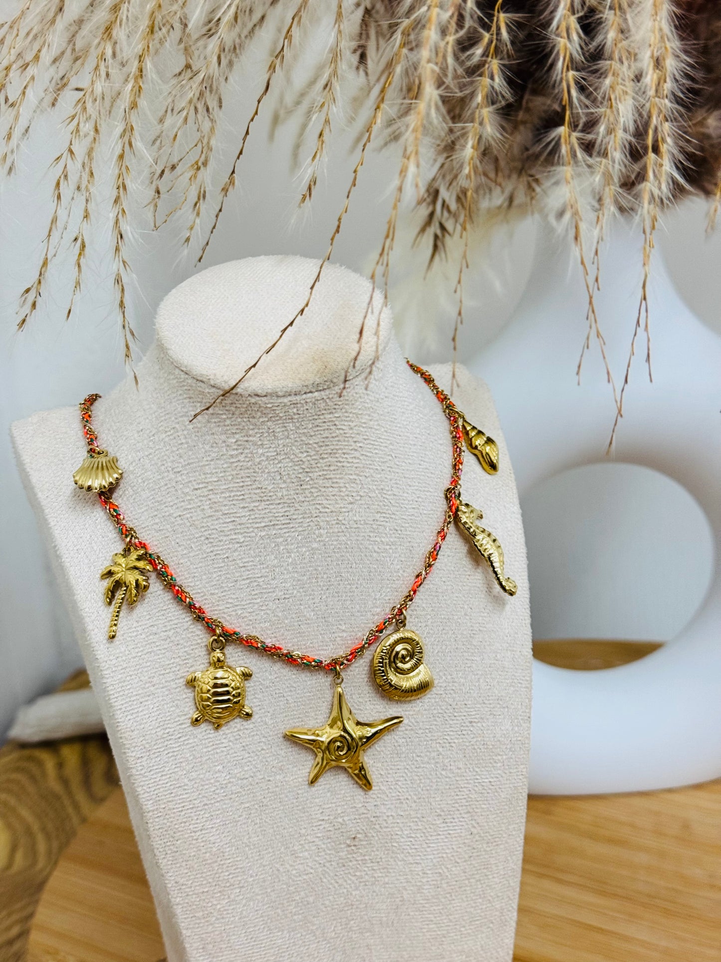 Collier cordon breloques mer