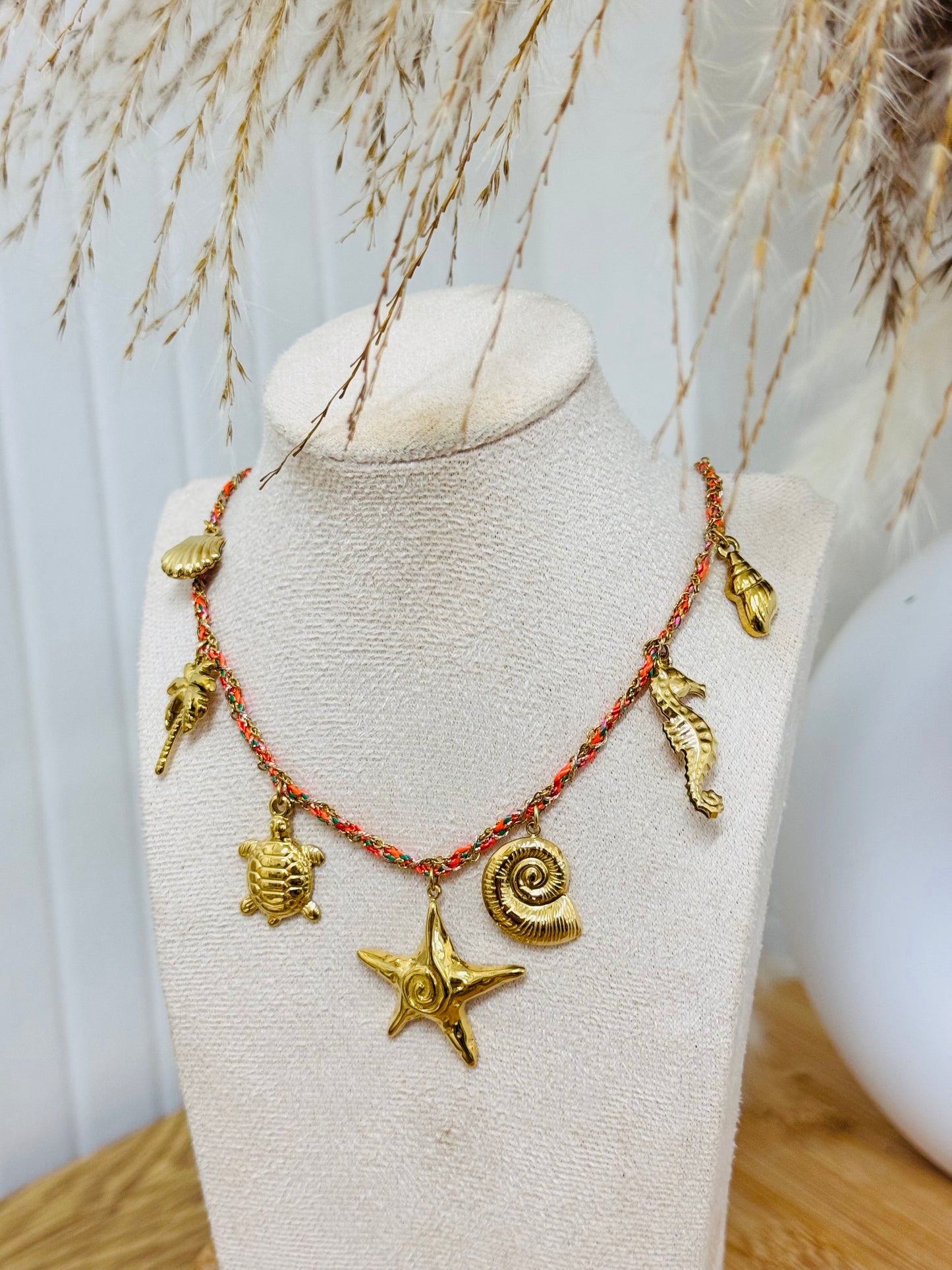 Collier cordon breloques mer