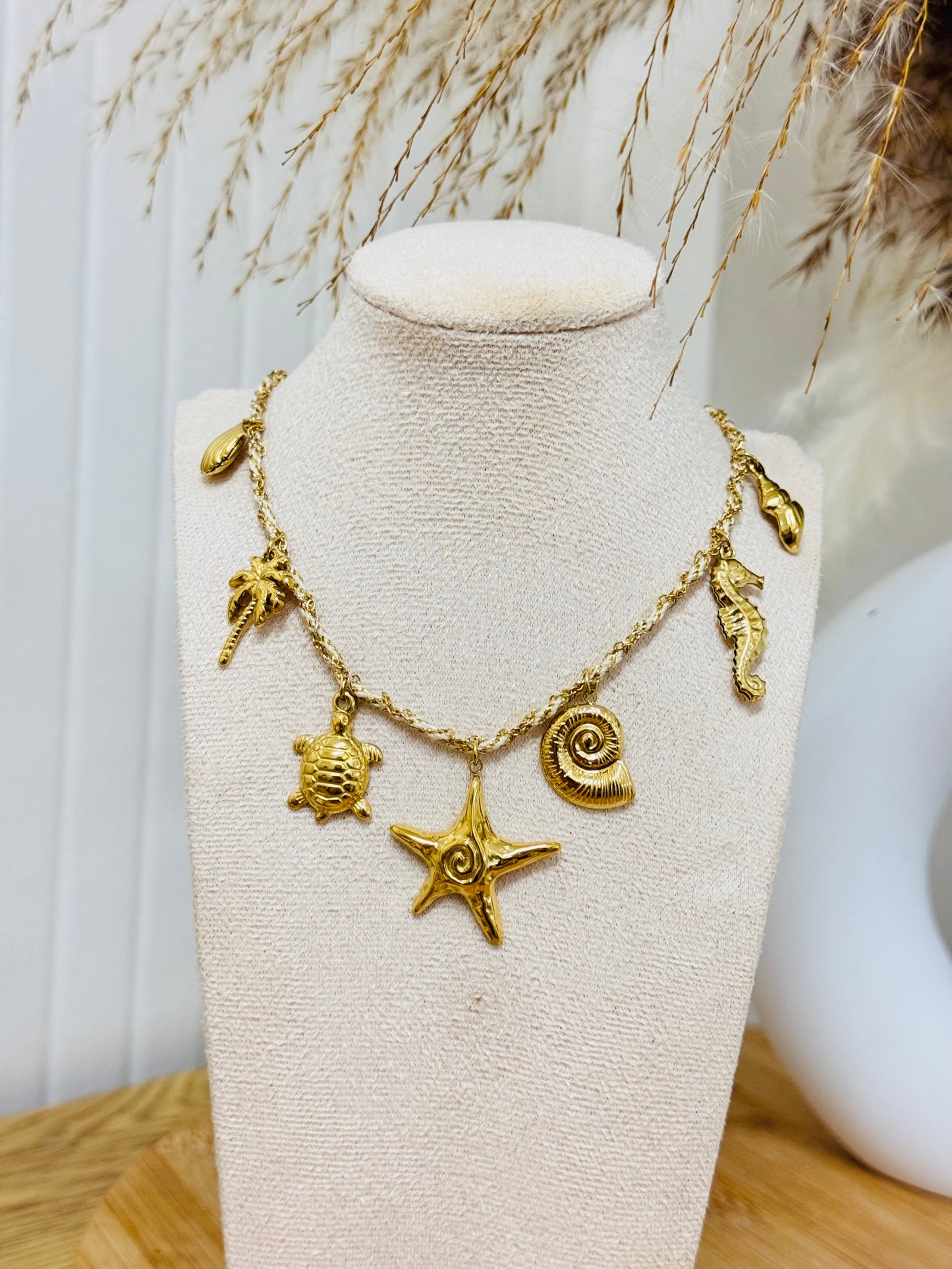 Collier cordon breloques mer