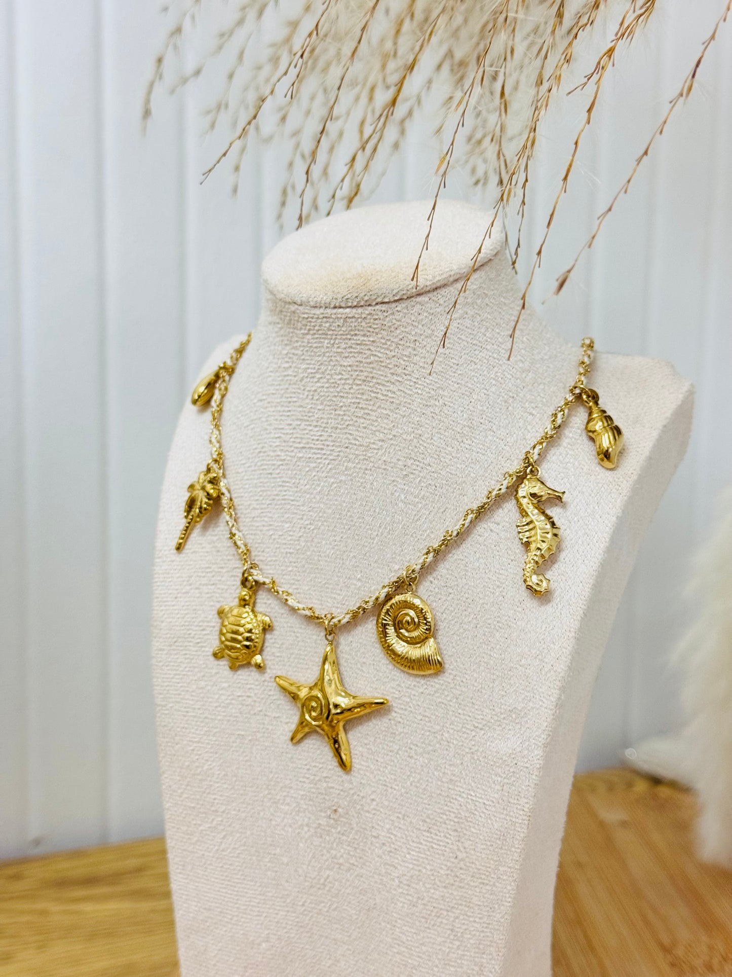 Collier cordon breloques mer