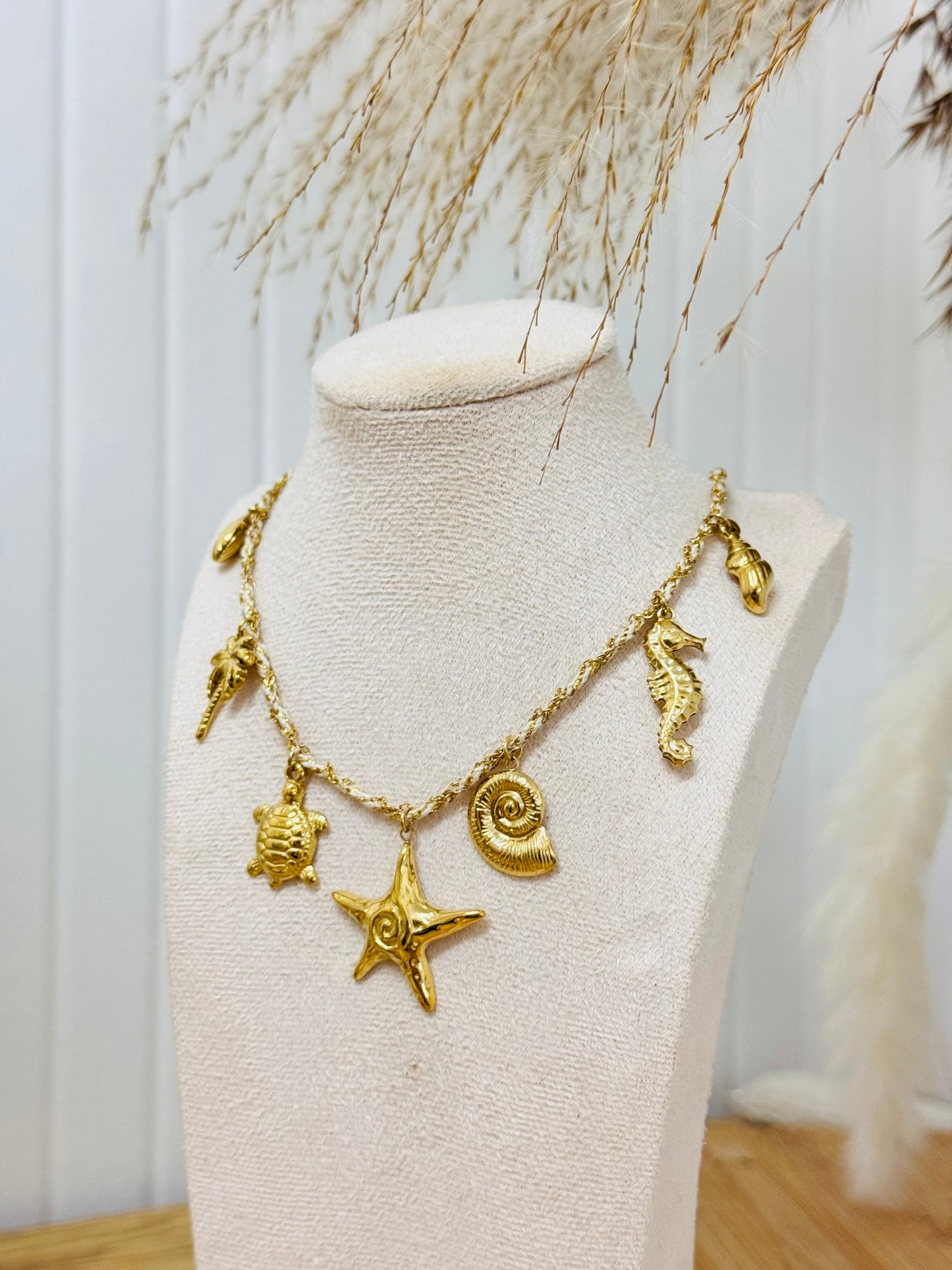 Collier cordon breloques mer