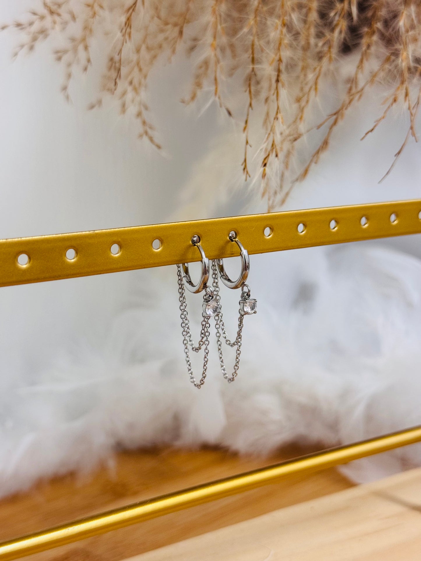 Boucles d’oreilles chaînette et strass