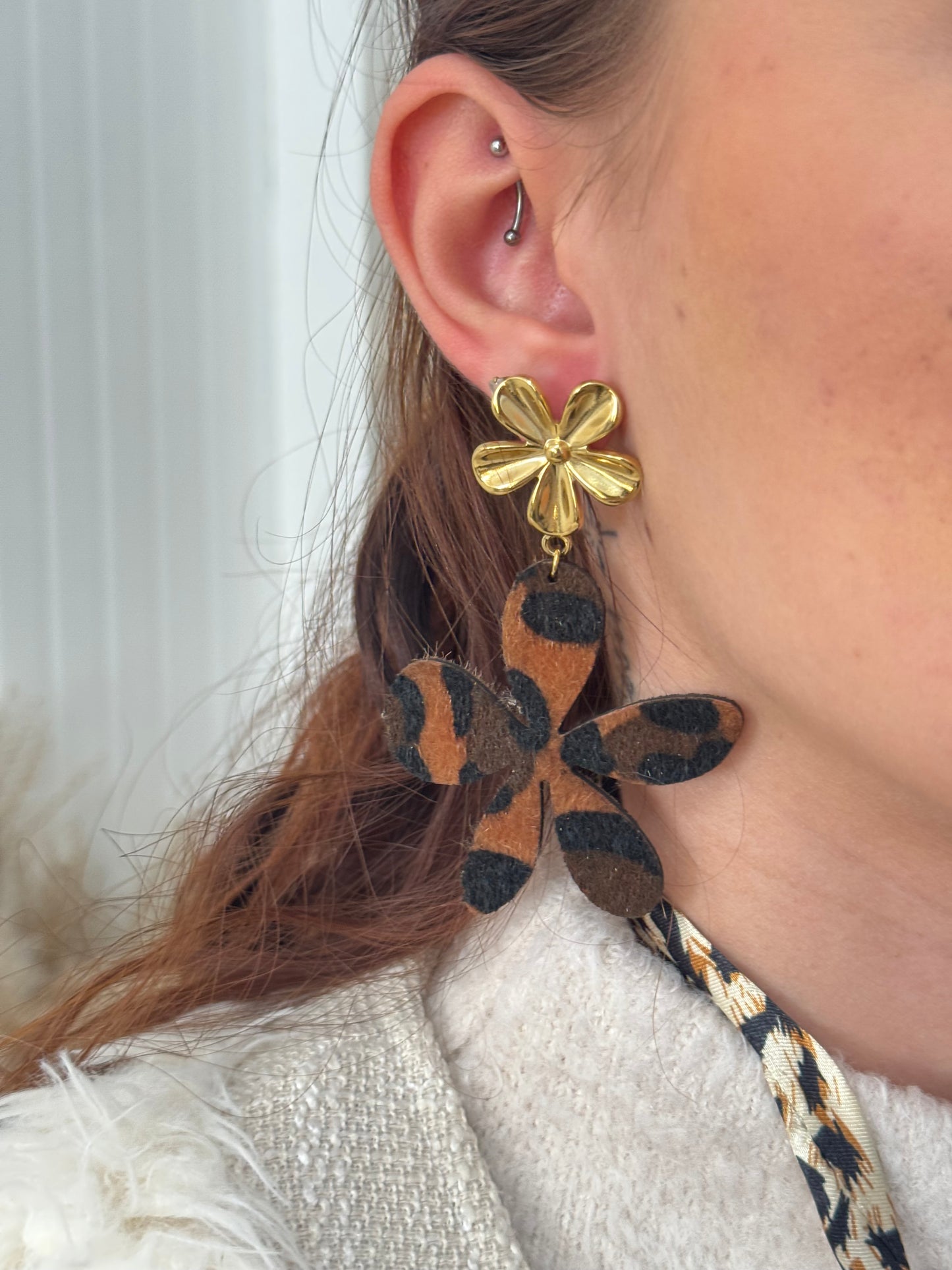 Boucles d'oreilles fleurs léopard
