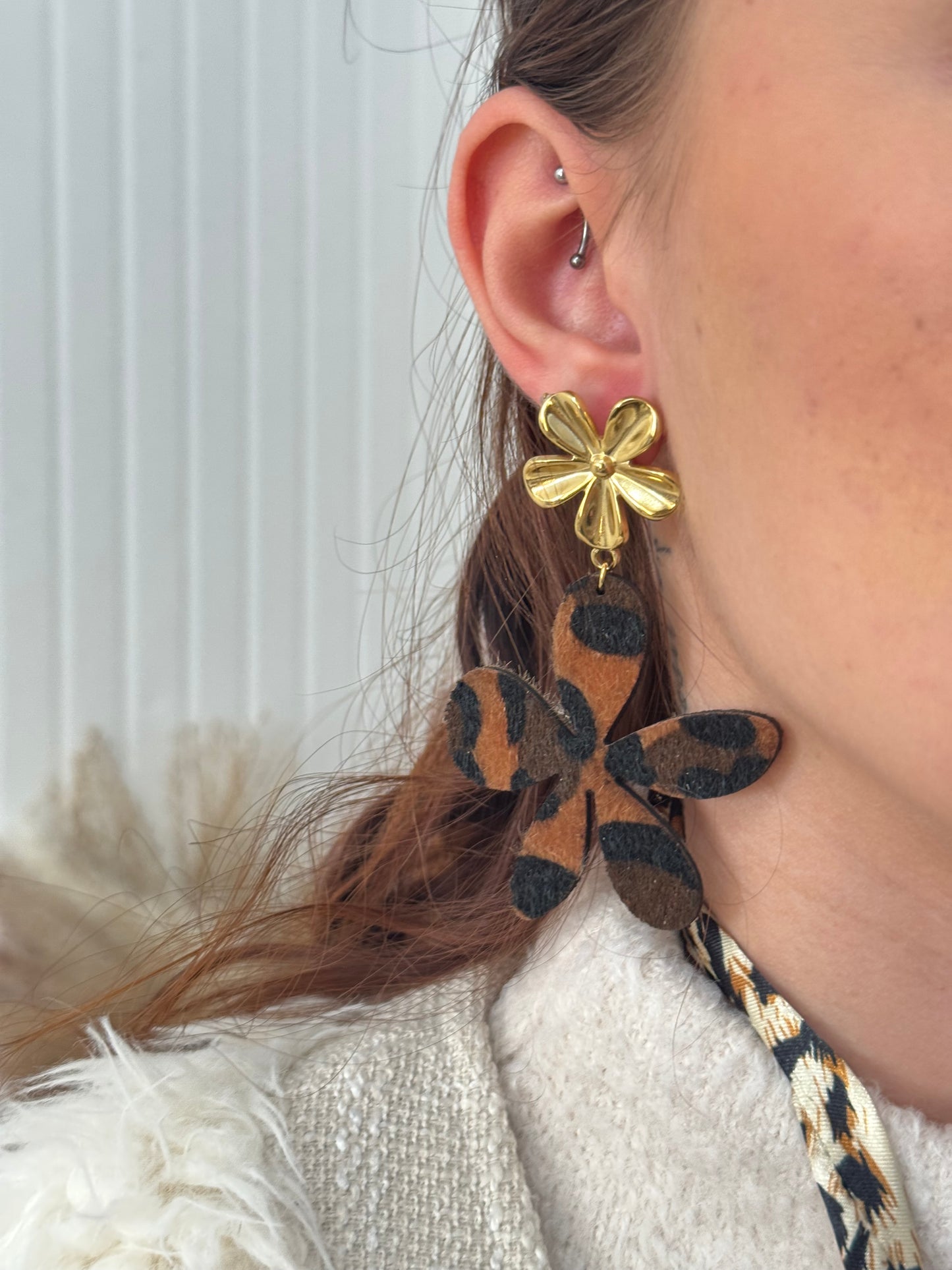 Boucles d'oreilles fleurs léopard