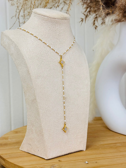 Collier plongeant étoiles perles blanche