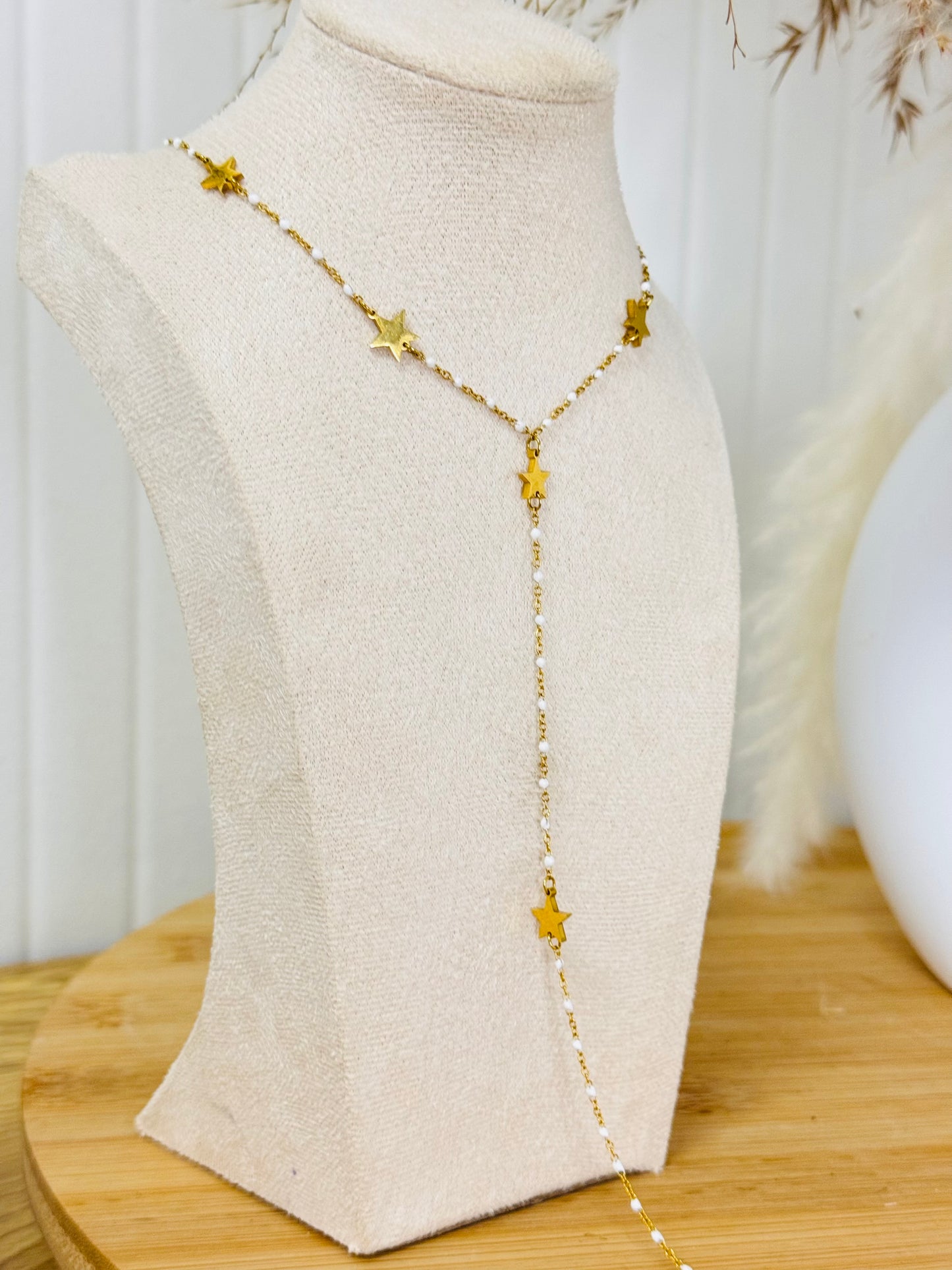 Collier perles blanche étoiles
