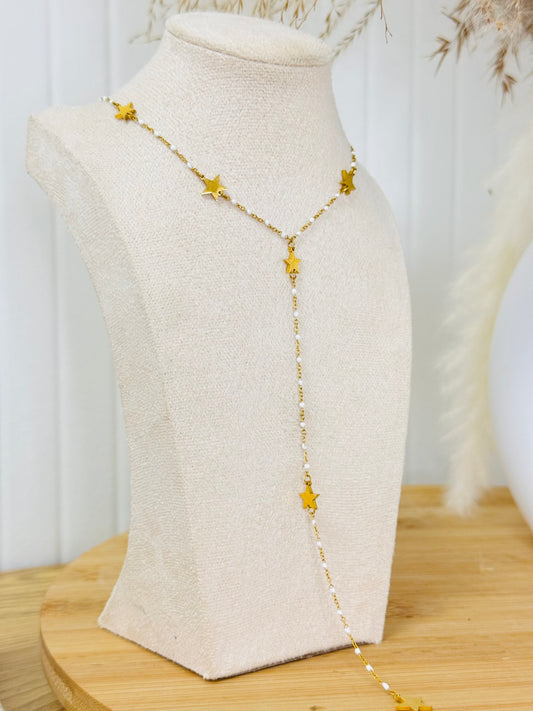 Collier perles blanche étoiles