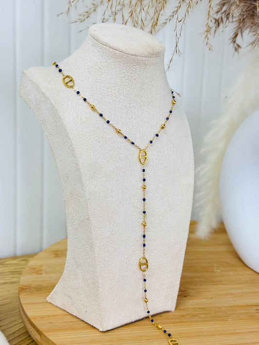 Collier plongeant perles bleu