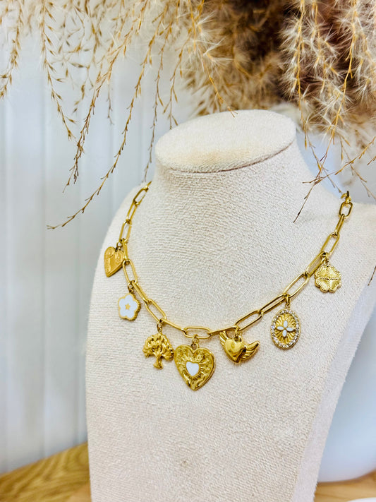Collier breloques coeur