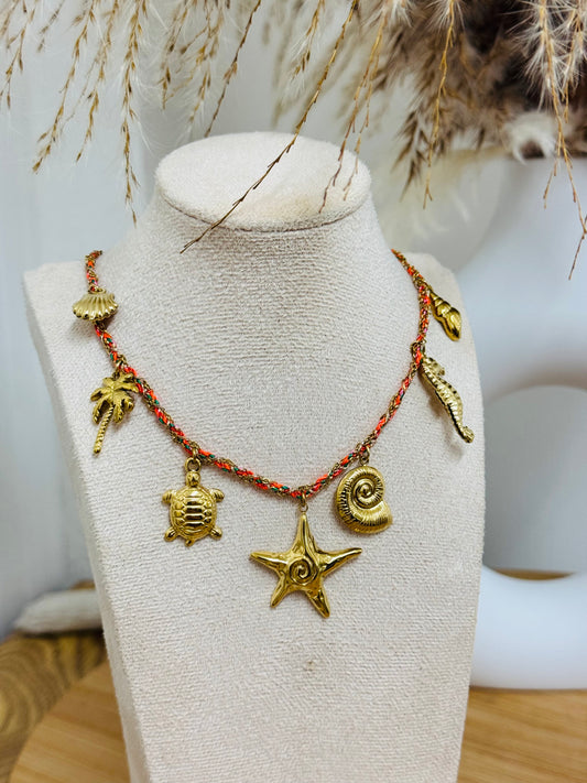 Collier cordon breloques mer