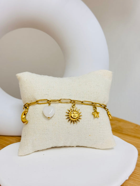 Bracelet breloques soleil coeur